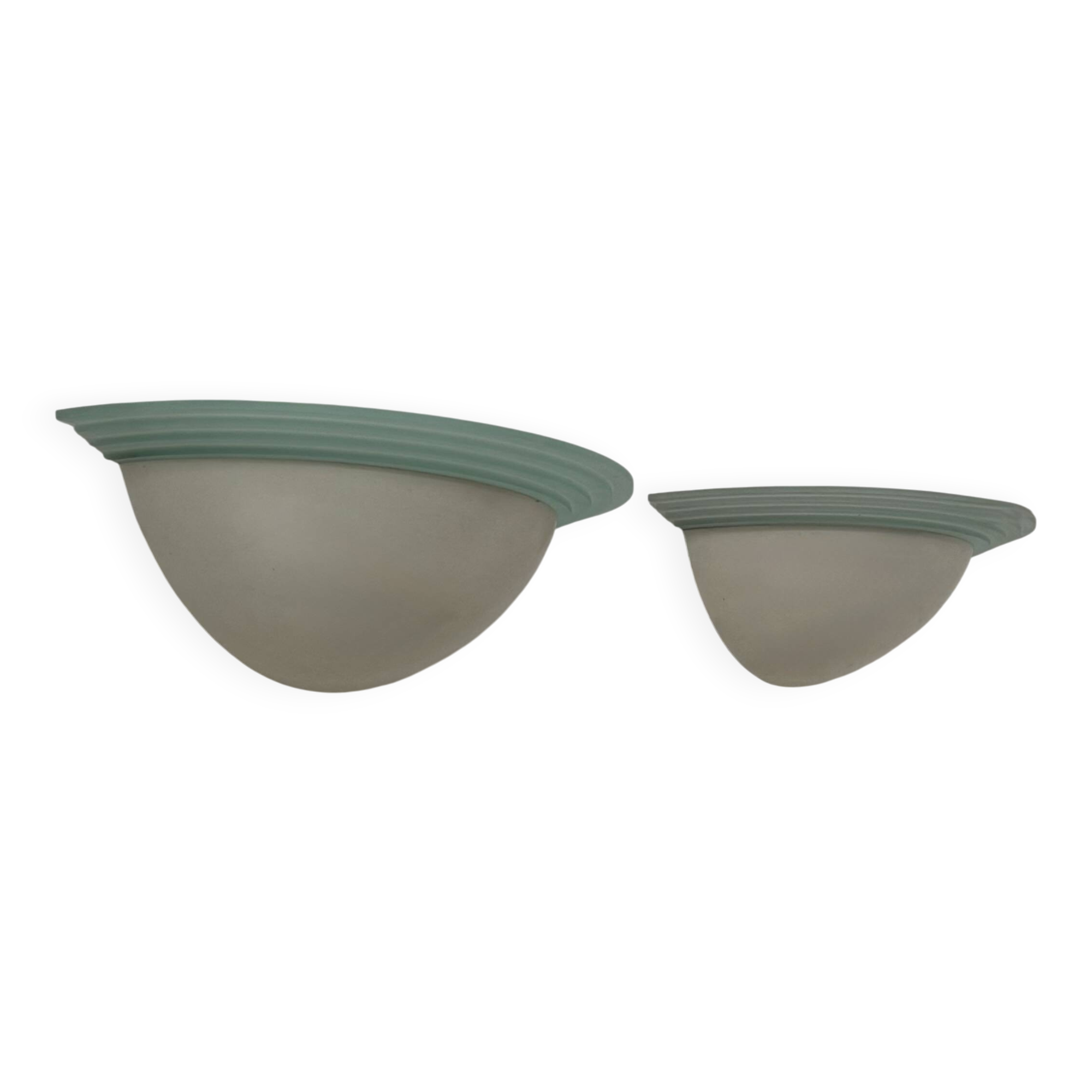 Pair of vintage half-moon wall lights, perspex and white metal, France, 1970.