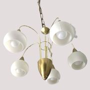 Mid Century Suspension, 5 globes in brass and opal glass, Honsel Leuchten