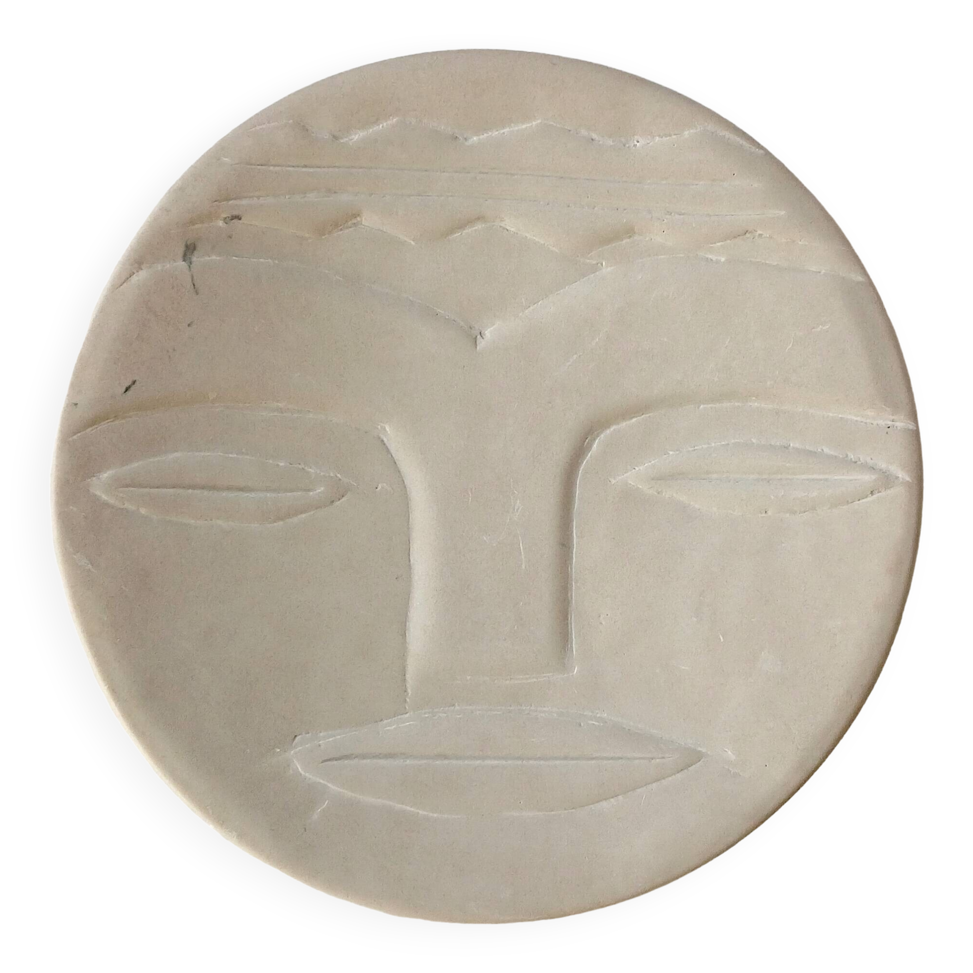 Plate "head with mask" natural stone hand carved