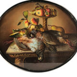 Pair of oval-shaped pastels, still lifes with game, XIXth