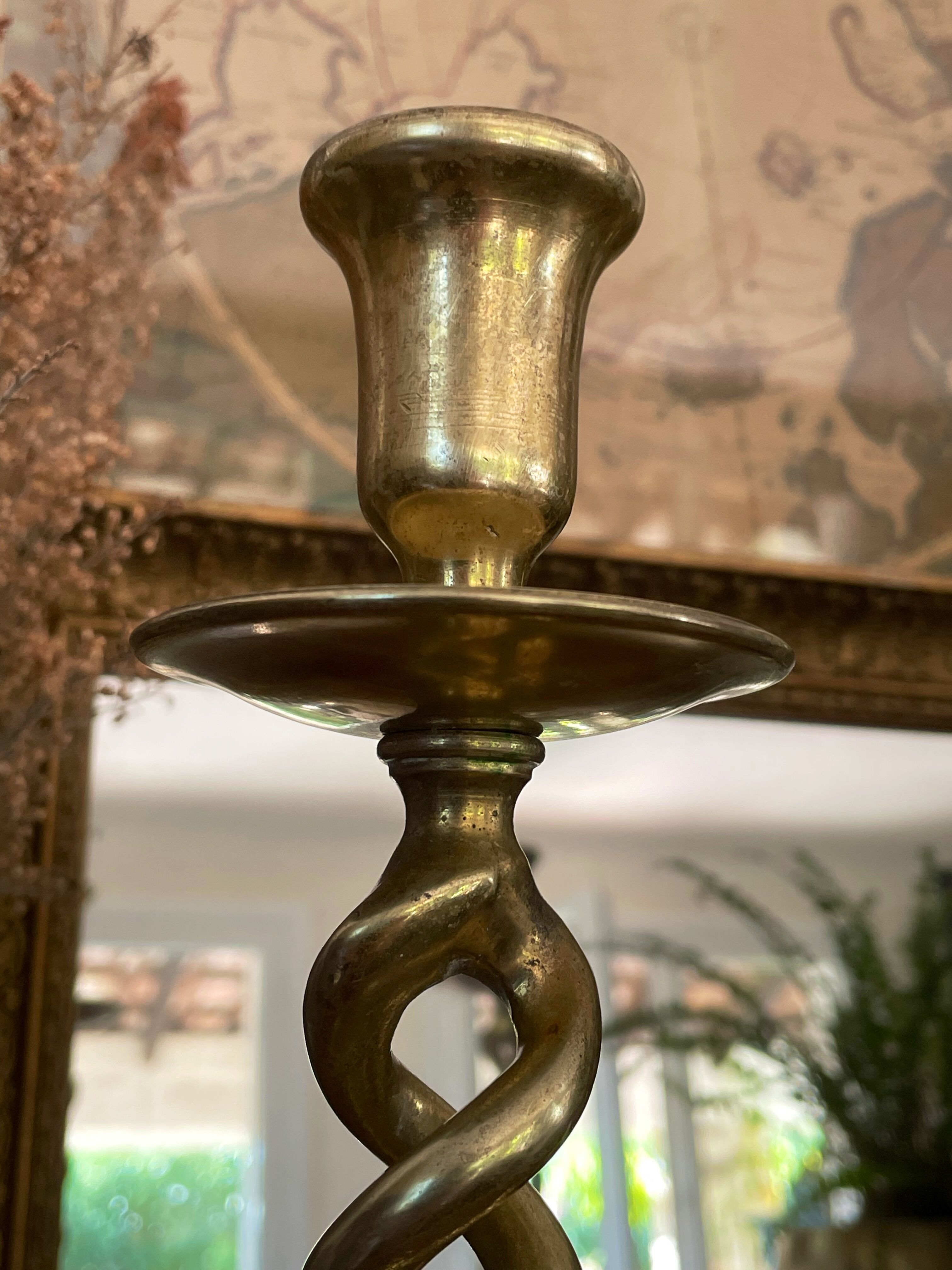 Old pair of twisted candle holders in gilded bronze 32.5cm