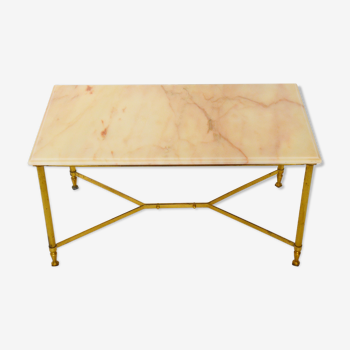 Coffee table marble unbleached and brass 60s