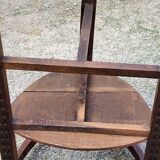 Set of three brutalist tripod armchairs in carved solid oak
