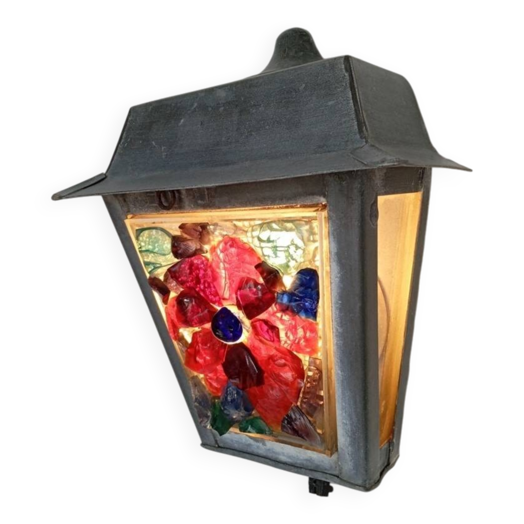 Zinc and colored glass wall light