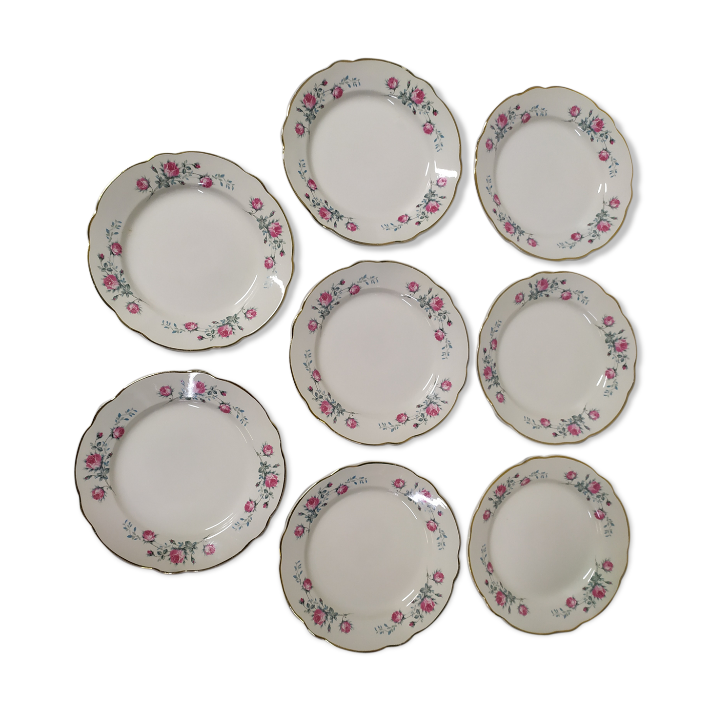 Lot de 10 assiettse a dessert Sarreguemines digoin Fleurs rose liseré doré