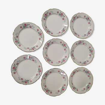 Lot de 10 assiettse a dessert Sarreguemines digoin Fleurs rose liseré doré