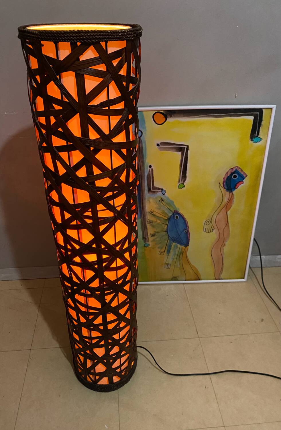 Vintage bamboo rattan floor lamp