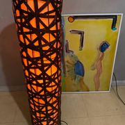 Lampadaire en rotin bambou vintage
