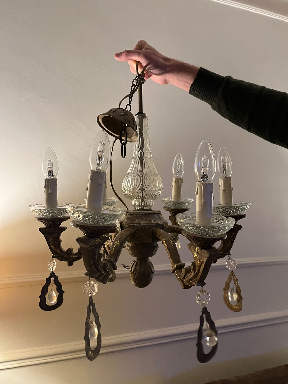 Lustre with patina, pendants and candle holders