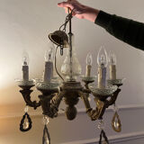 Lustre with patina, pendants and candle holders