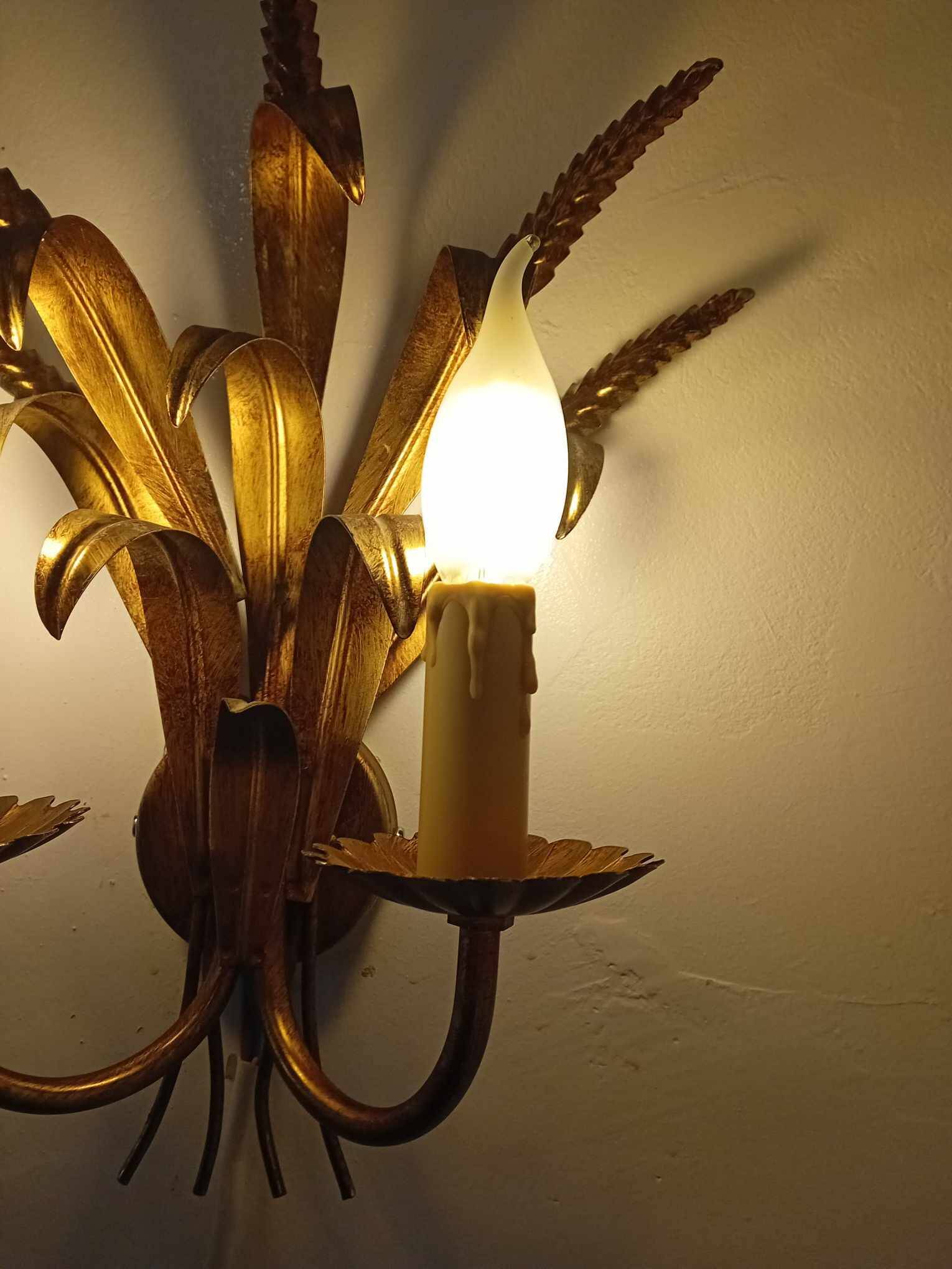 Sheaf of wheat wall lamp in gilded and patinated iron, signed lotti roberto snc.