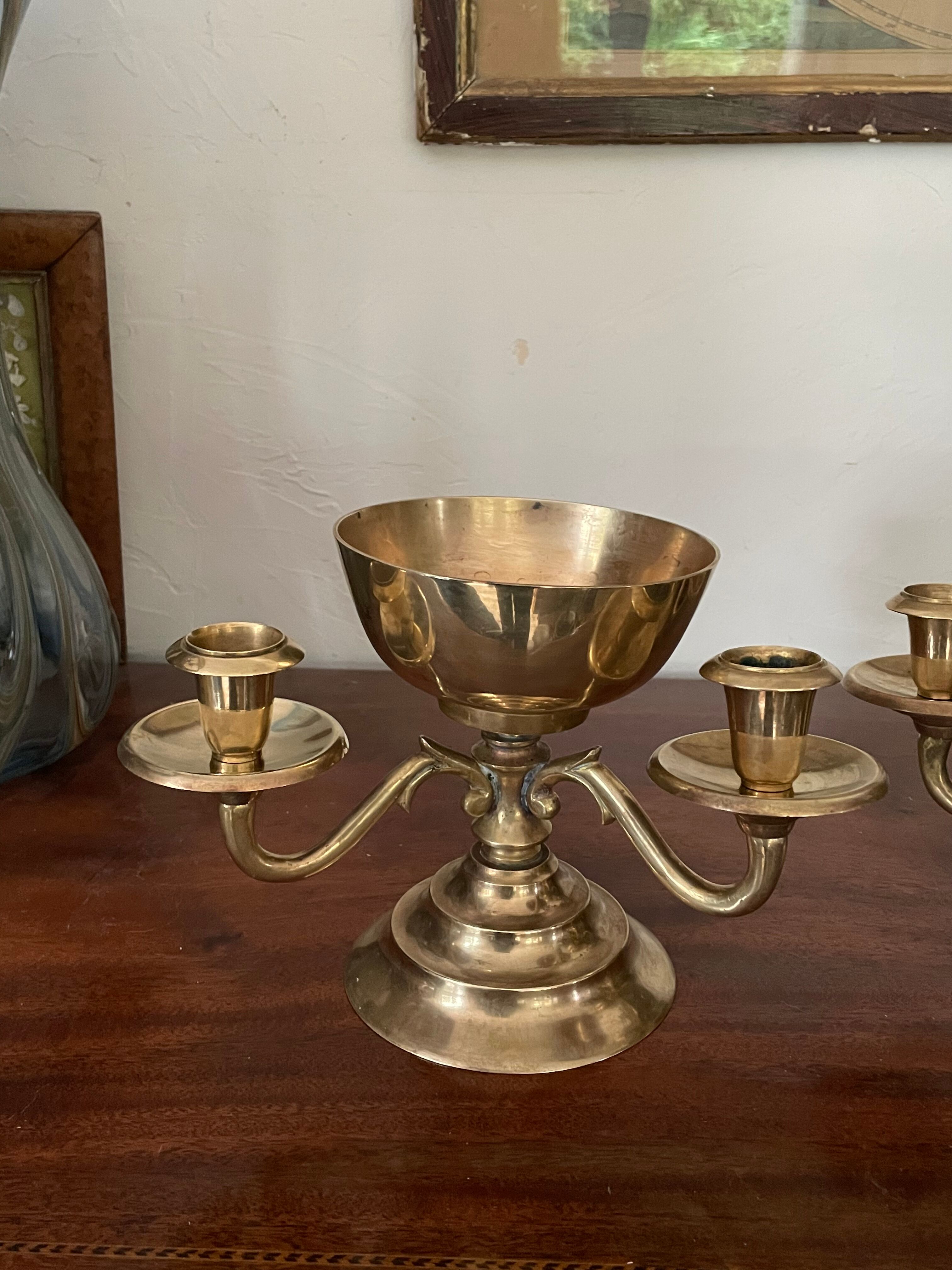 Pair of solid brass calyx candlesticks