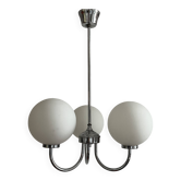 Lustre plafonnier chrome 3 boules opaline blanche
