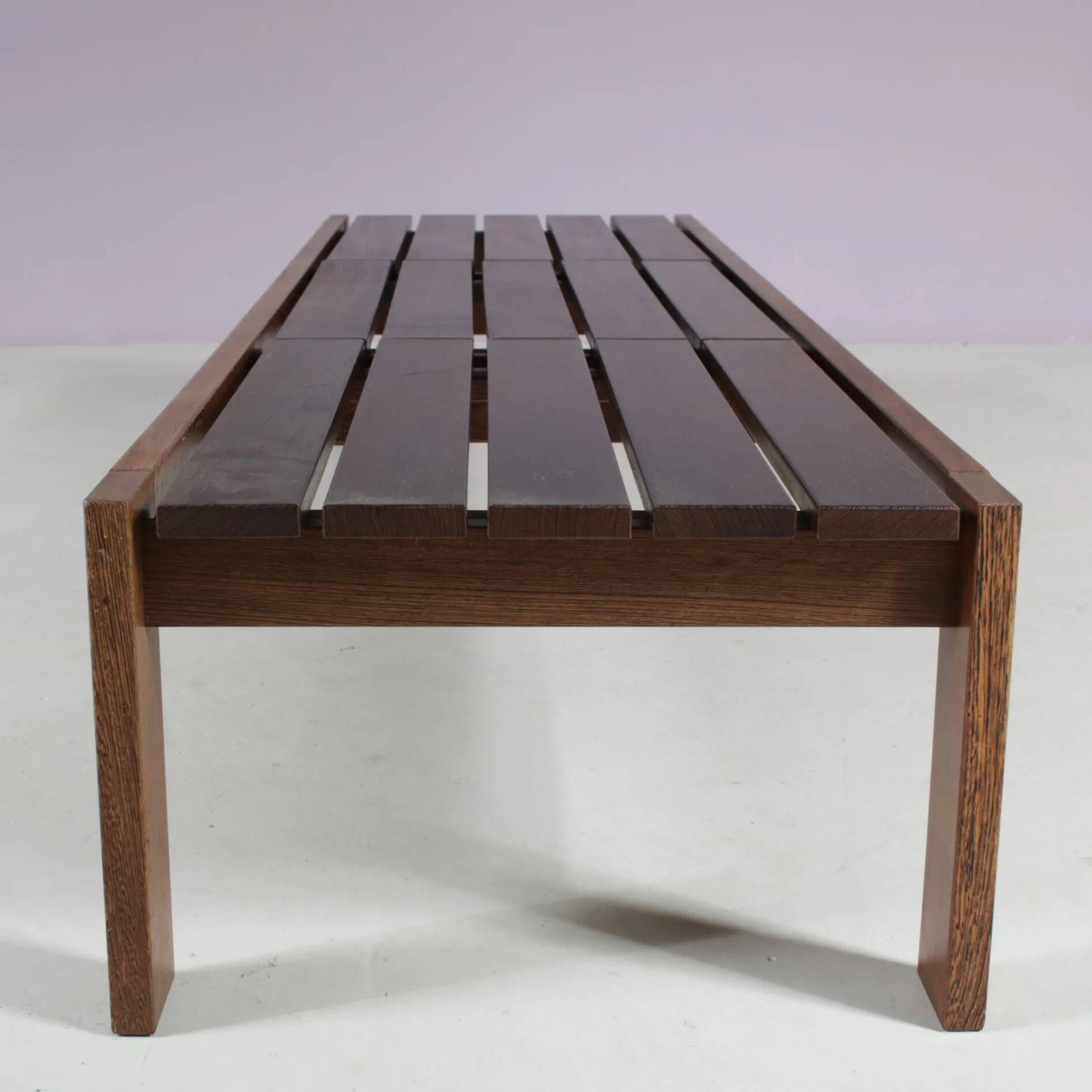 1960s Wengé wooden slat bench from the Netherlands