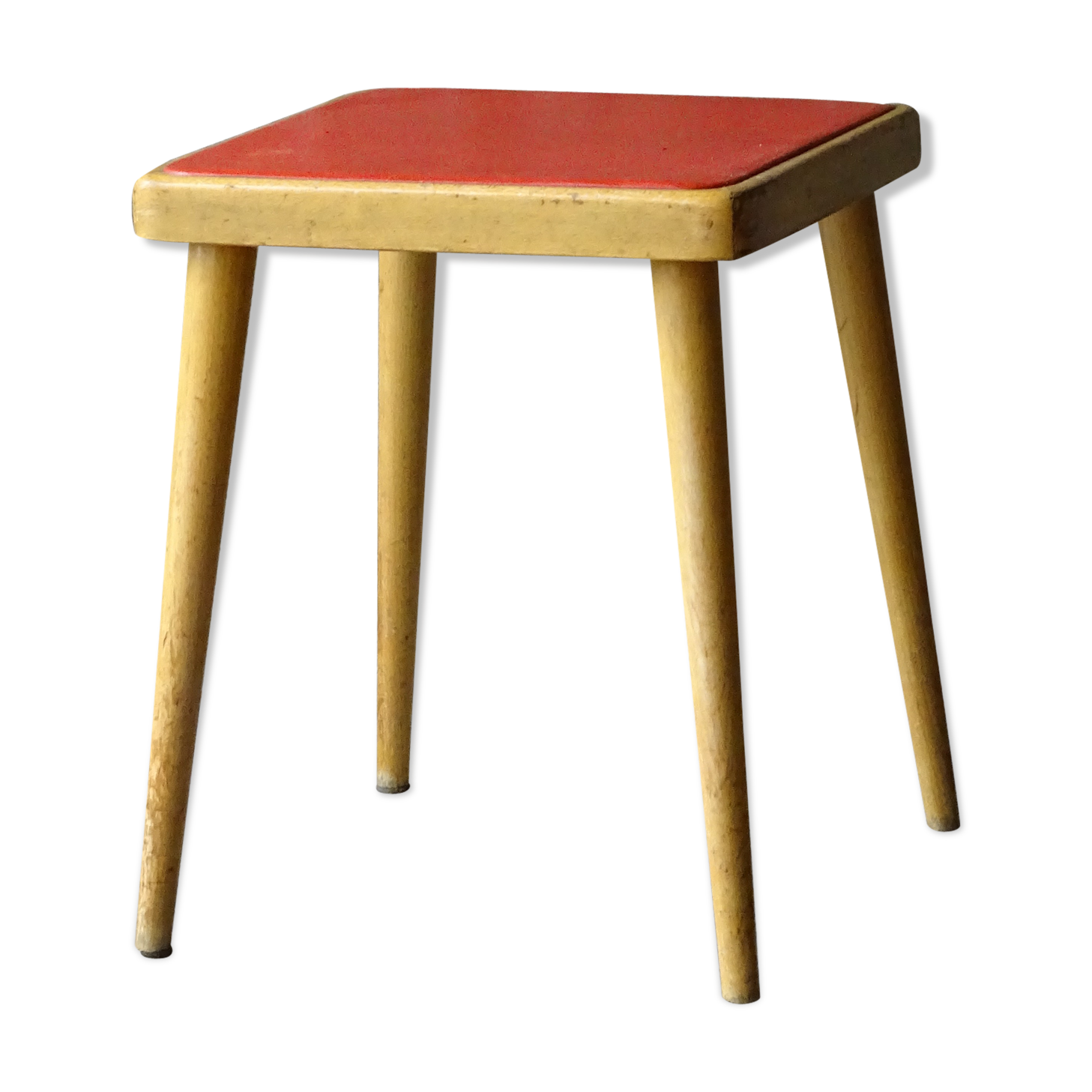 Square Baumann stool from 1970 in red skai