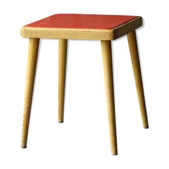 Square Baumann stool from 1970 in red skai