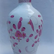Vintage porcelain vase with Indian painting in purple by Meissen, 1980