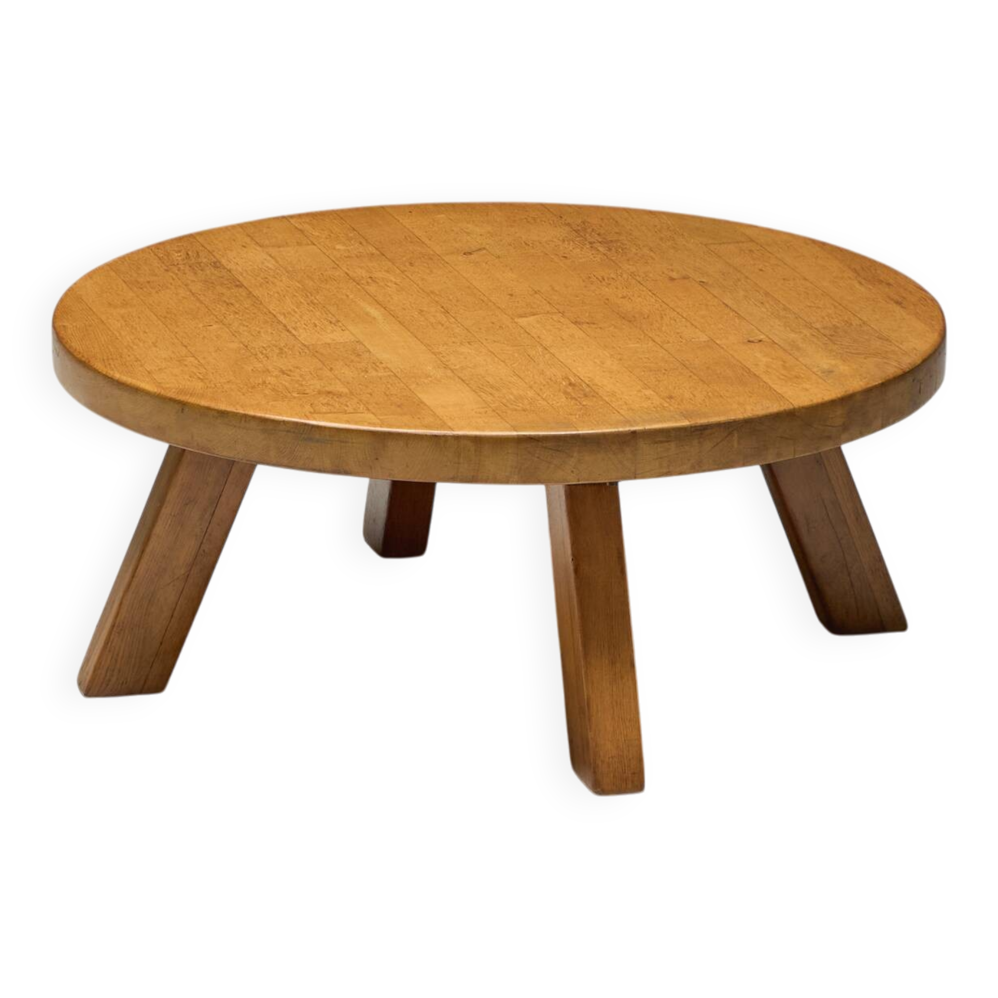 Brutalist Round Coffee Table in Solid Wood, France, 1960s