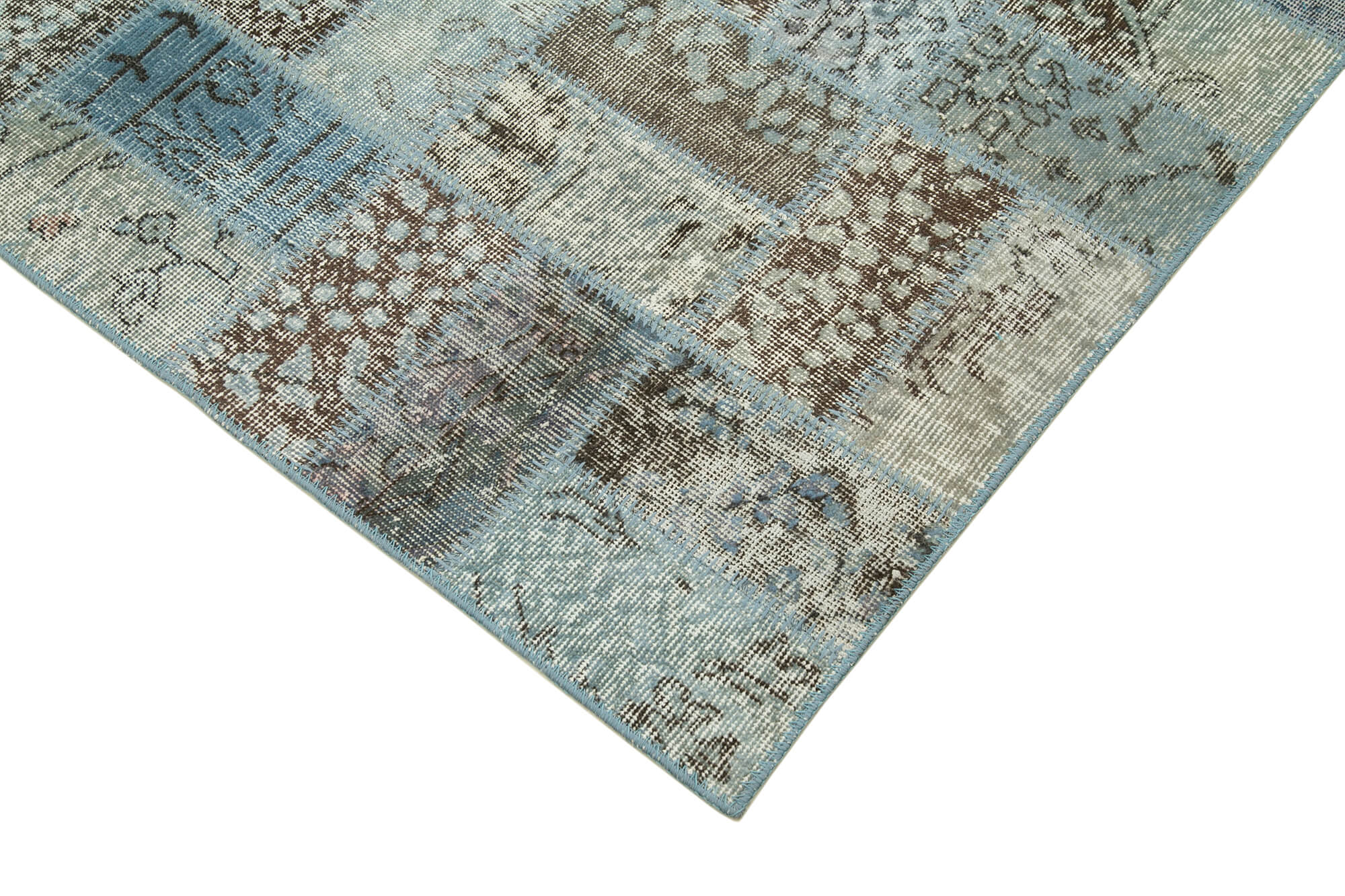 Handwoven turkish contemporary 178 cm x 235 cm blue patchwork carpet