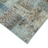 Handwoven turkish contemporary 178 cm x 235 cm blue patchwork carpet