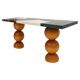 Italian Contemporary Marquetry Marble and Wood Legs Console Table by L.A. Studio