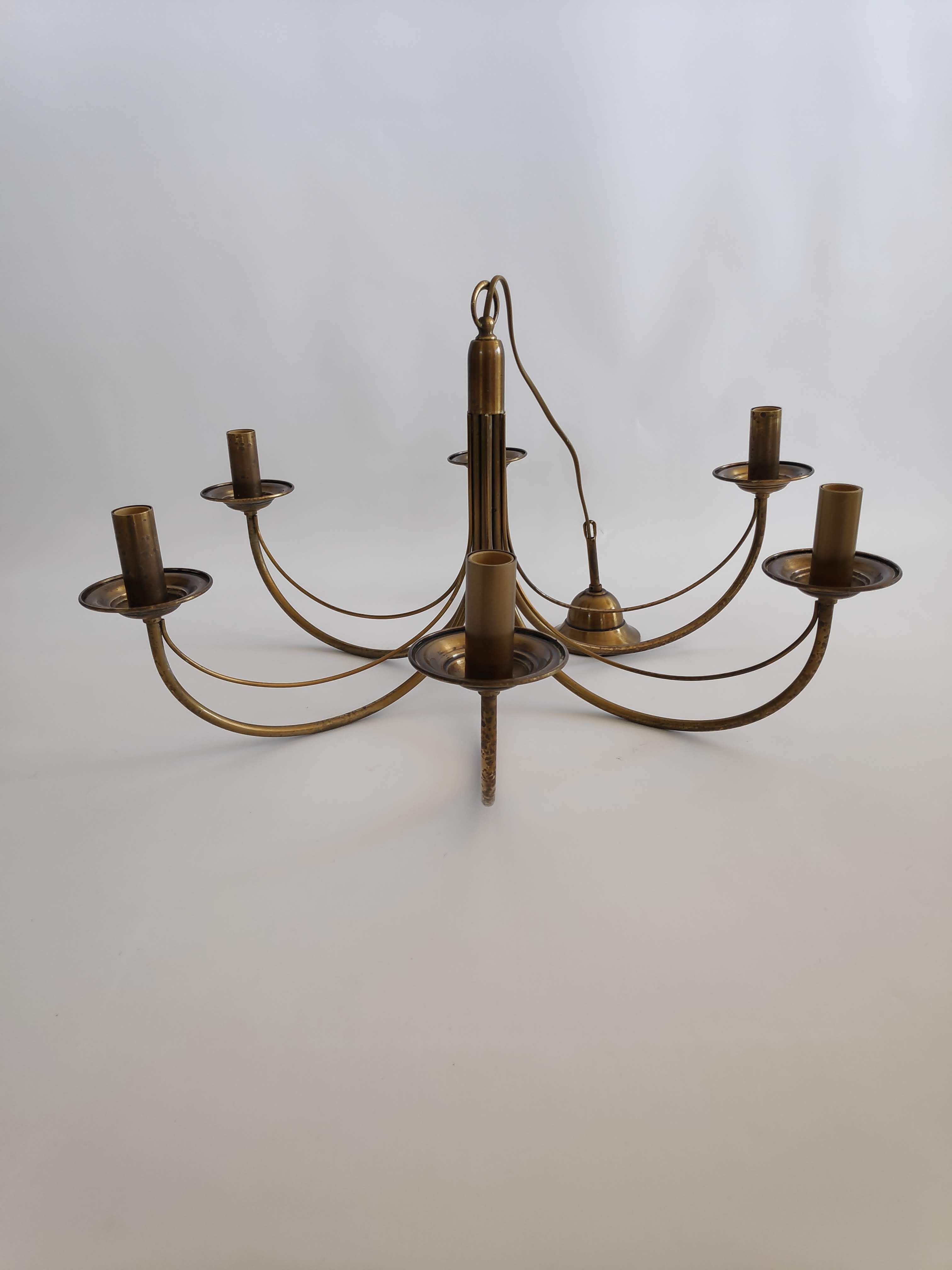 Chandelier in patinated brass of the years 70