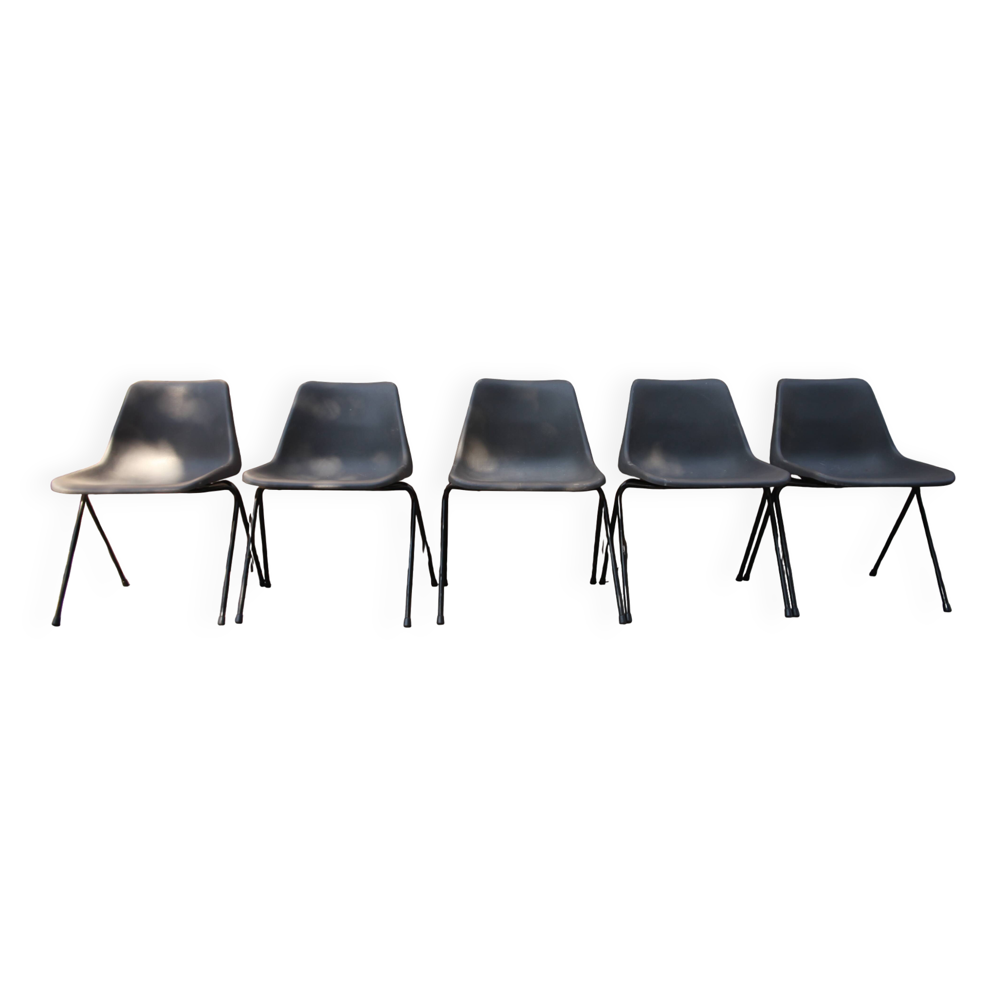 5 grey-blue plastic chairs by Robin Day for Hille