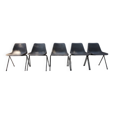 5 chaises en plastique gris-bleu par Robin Day pour Hille