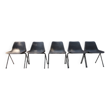 5 chaises en plastique gris-bleu par Robin Day pour Hille