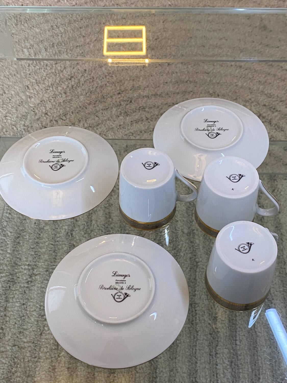 Trio of Limoges Sologne Porcelain Cups and Saucers