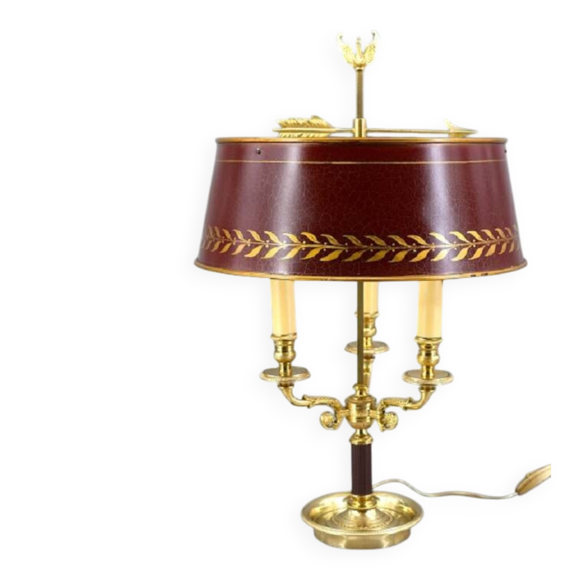 Lampe Bouillotte Bronze Style Empire Abat-jour & Pied laqué Bordeaux