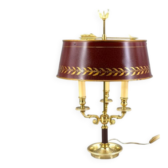 Empire Style Bronze Bouillotte Lamp with Bordeaux Lacquered Shade & Base