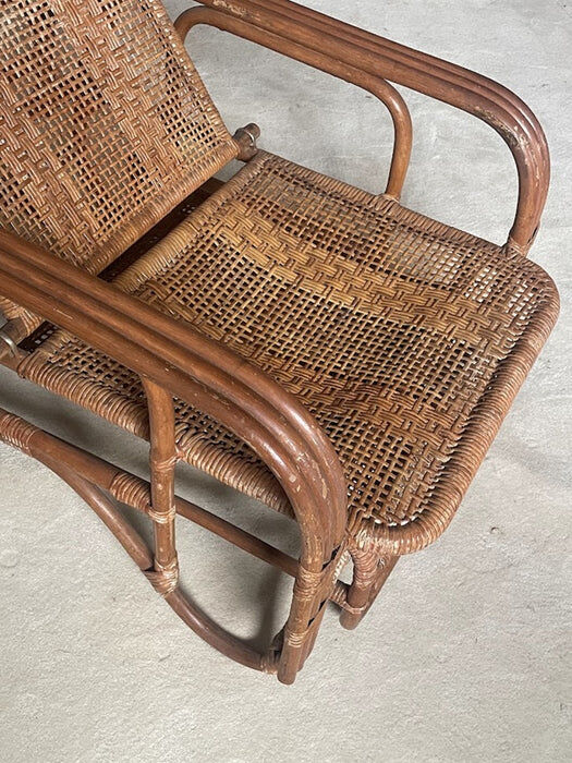 Mid-century adjustable rattan lounge chair with retractable footrest, Japan