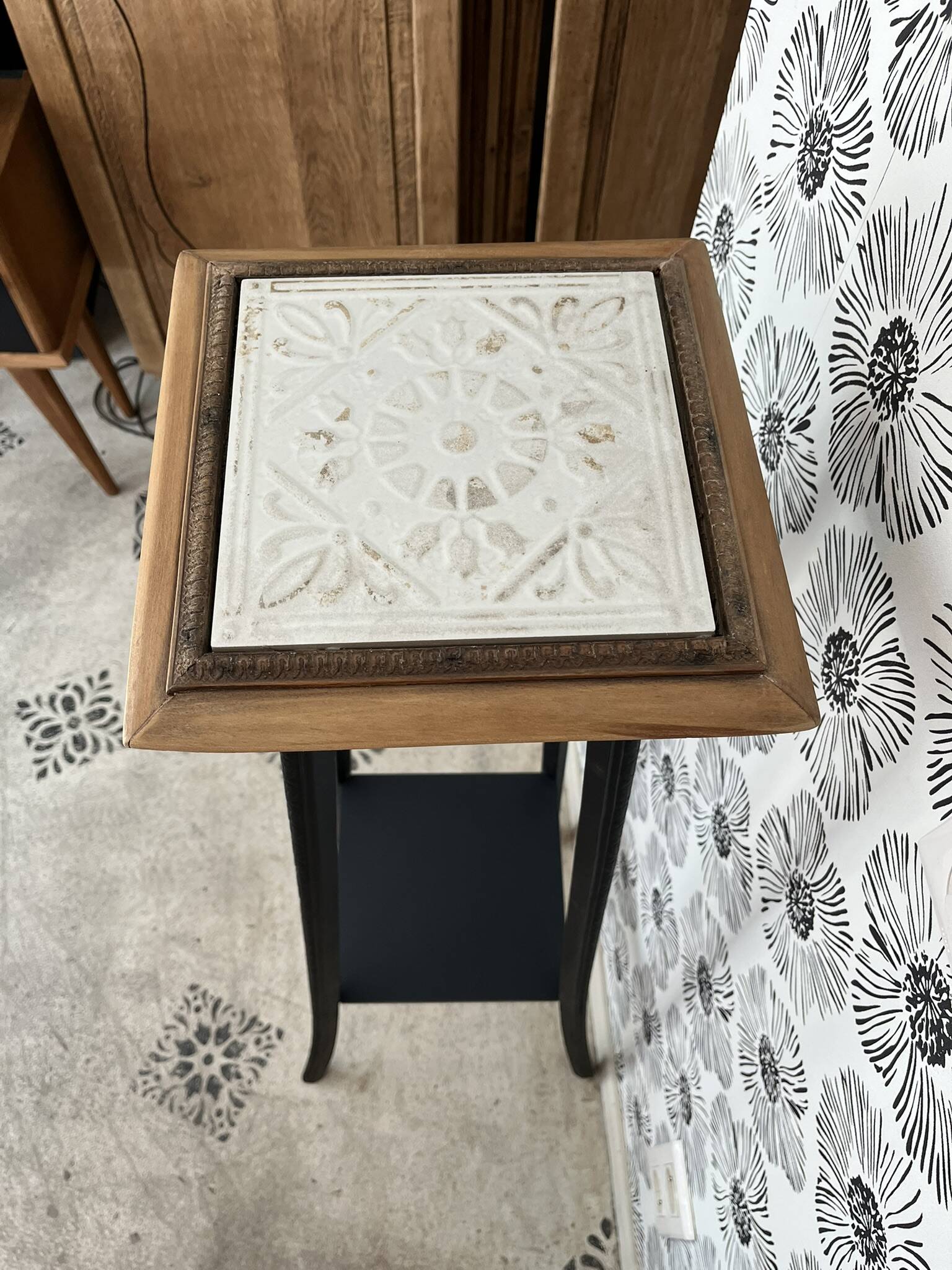 Wood and marble stool