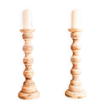 Stripped wooden chandeliers. Wooden candle holder. Candlesticks.