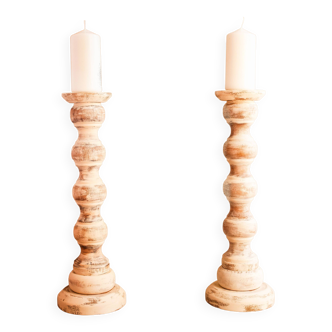 Stripped wooden chandeliers. Wooden candle holder. Candlesticks.