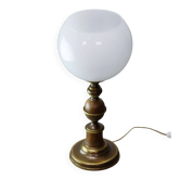 Lampe de table en laiton et opaline italienne vintage, années 1970