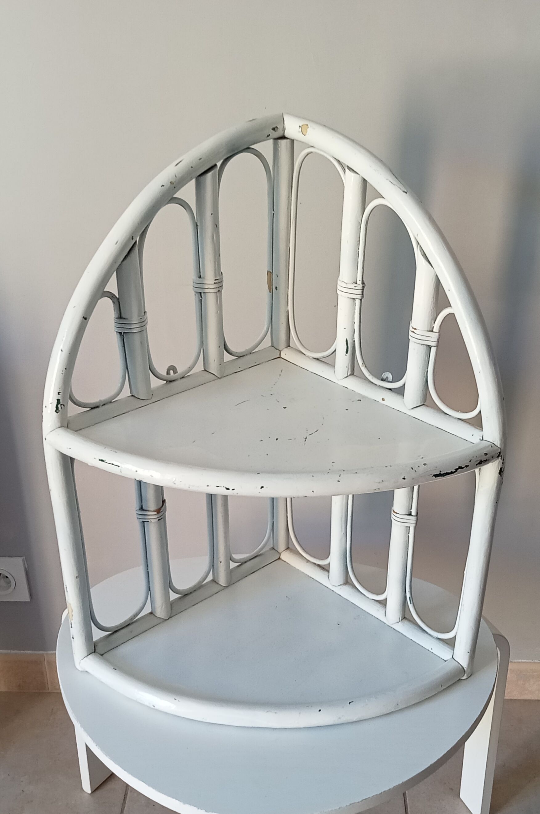 Vintage rattan wall corner shelf