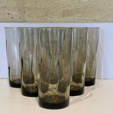 6 grands verres à orangeade années 70 en verre fumé brun