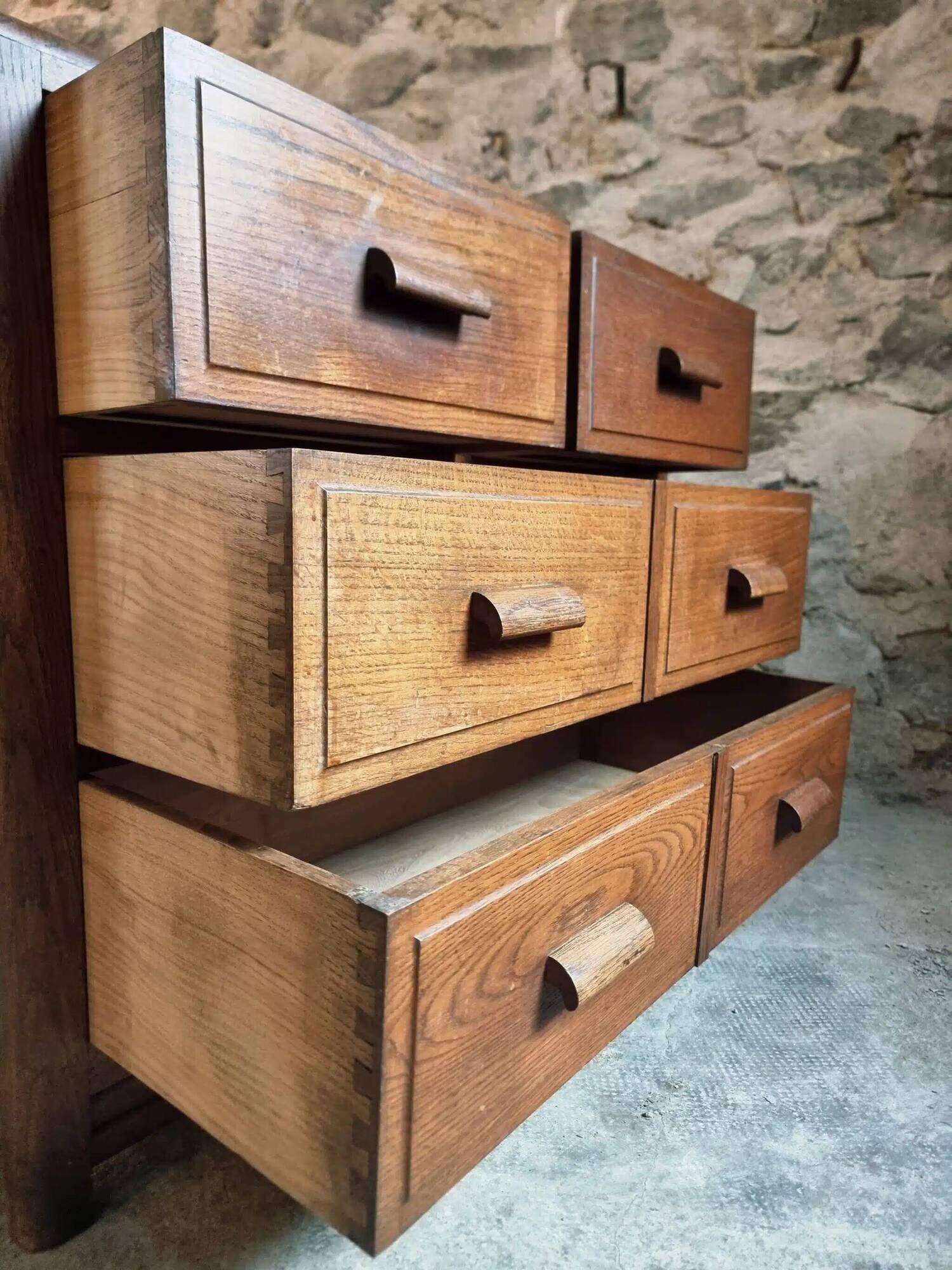 Vintage French Oak Chest of Drawers – 1930s, Solid Oak Storage Cabinet with Four Drawers