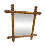 Miroir ancien en bois tourné style bambou H.47cm.