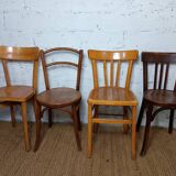 Set of 4 mismatched vintage Fischel bistro chairs