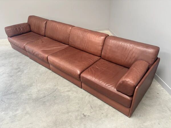 Brown leather modular sofa by De Sede; DS76, 1970s (corner)