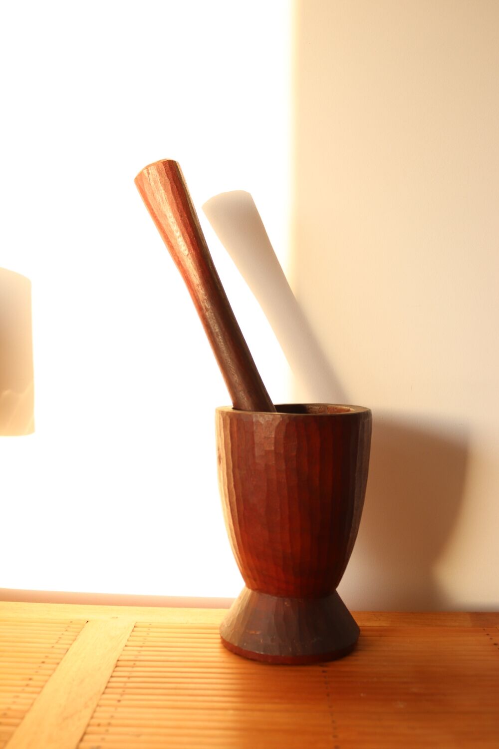Antique brutalist solid wood mortar