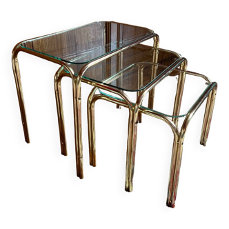 Tables gigogne dorées vintage 1970