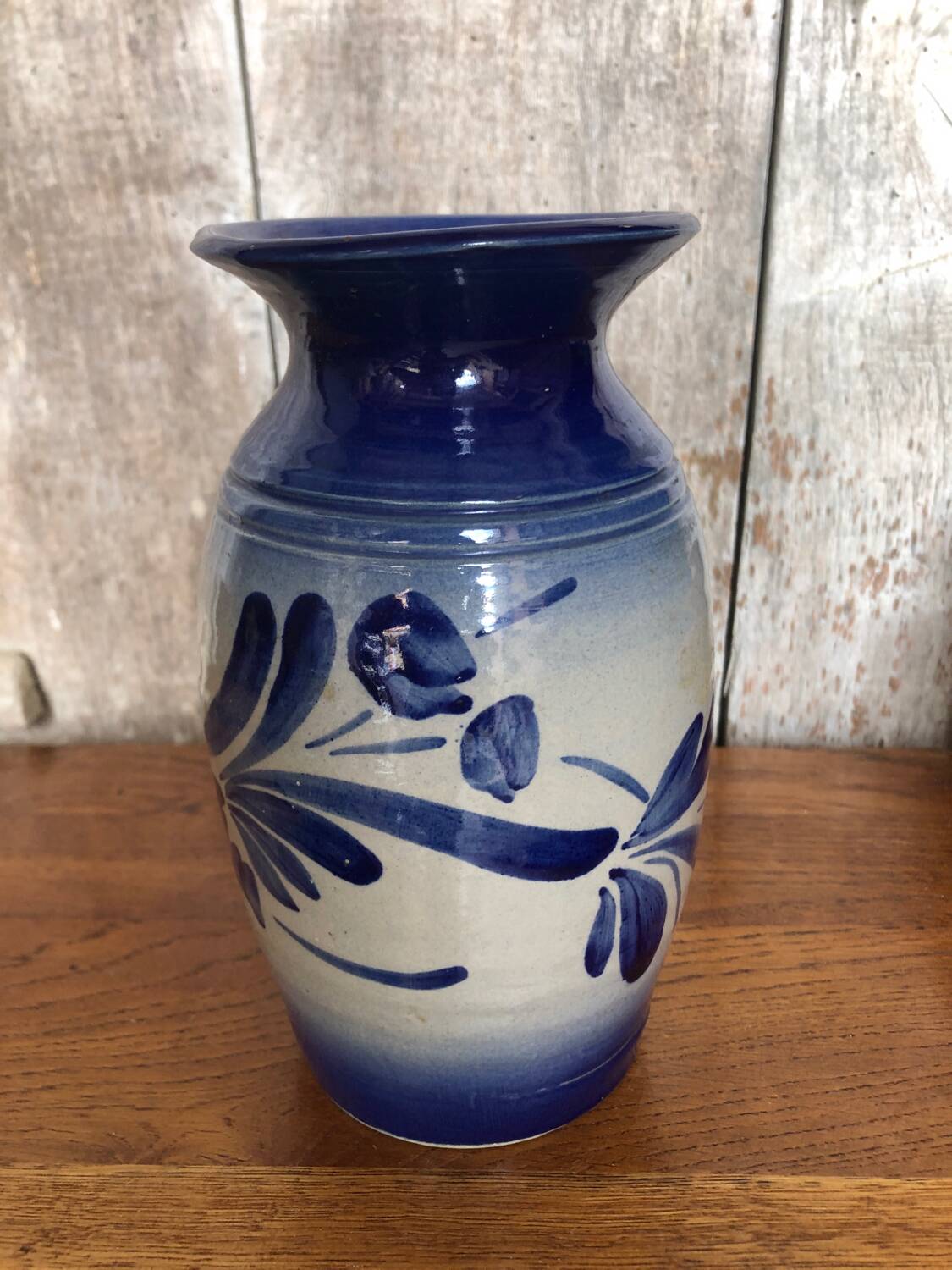 Old Alsace Vase ANNE EHRET Gray Blue Sandstone Decor Vintage Flowers #A766