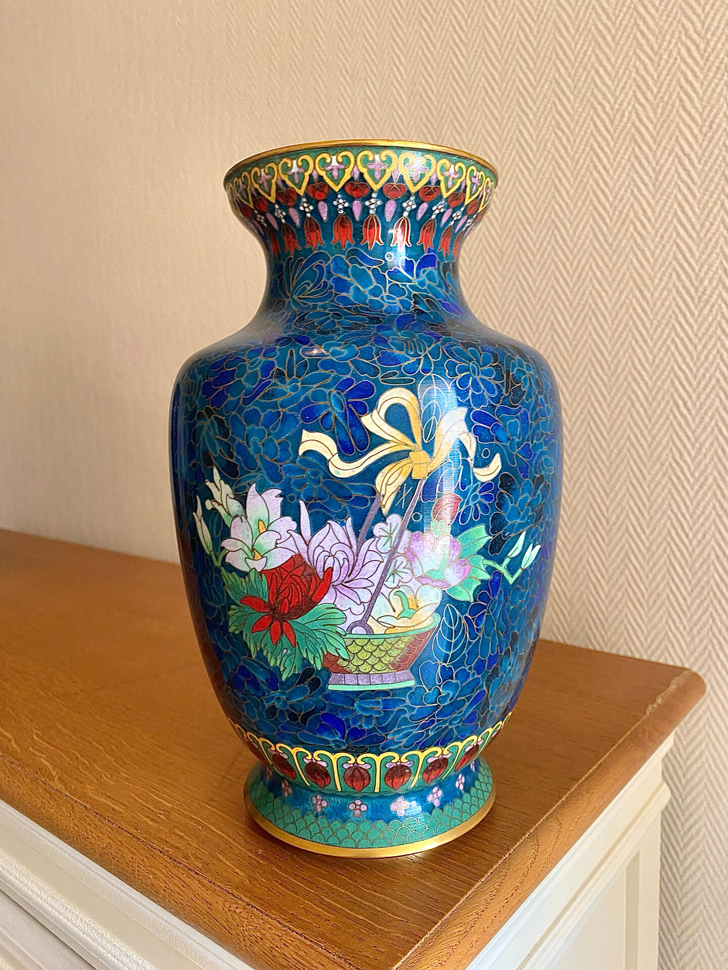 Large Asian cloisonné brass vase