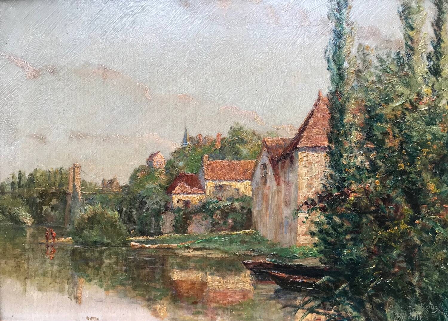 Charles ripault, active early 20th century. la roche-posay. oil/cardboard.