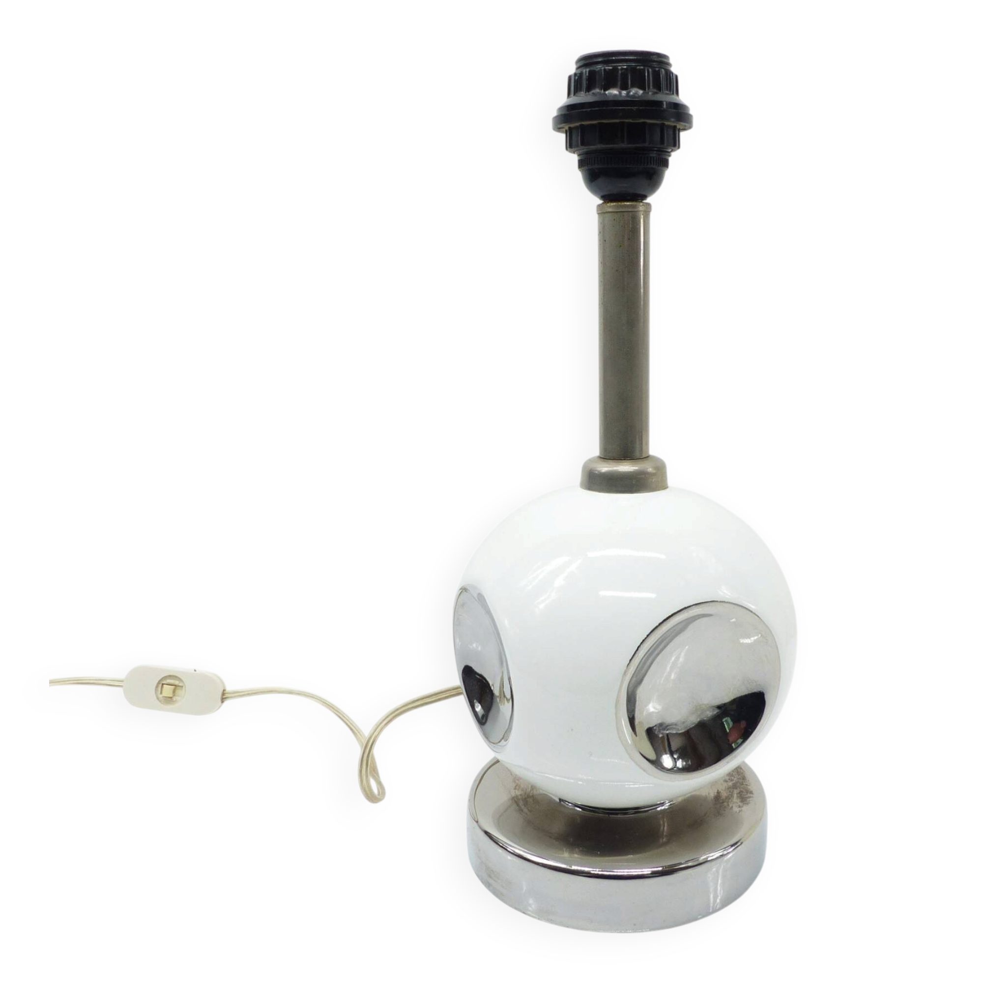 Pied de lampe Space Age en céramique blanche et chrome - 1970