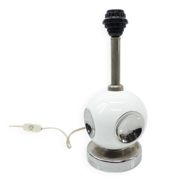 Pied de lampe Space Age en céramique blanche et chrome - 1970